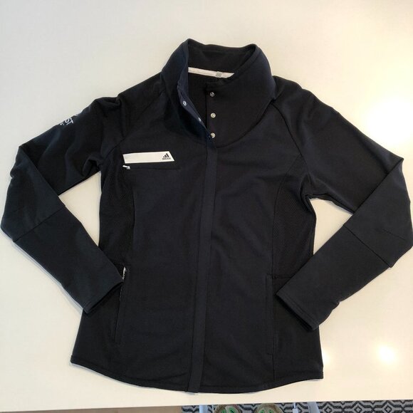Adidas Golf Pure Motion Long Sleeve Zip-Up + Snap Closure Jacket in Black Sz M - Picture 2 of 15